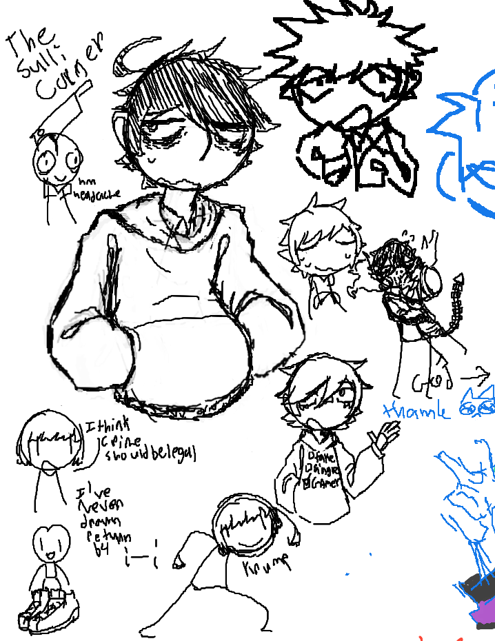 Various doodles which include the characters Maa-kun and Return from the vocaloid songs by John